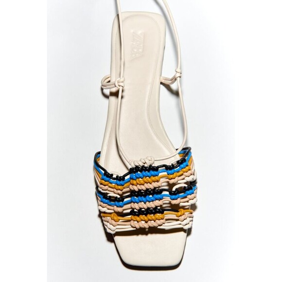 Zara Multicolor Woven Knotted Square Open-Toe Ankle-Wrap Low Heel Sandals (NWT) - Picture 3 of 6
